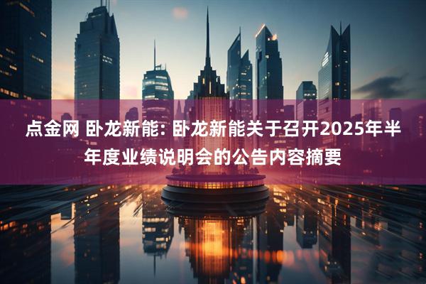点金网 卧龙新能: 卧龙新能关于召开2025年半年度业绩说明会的公告内容摘要